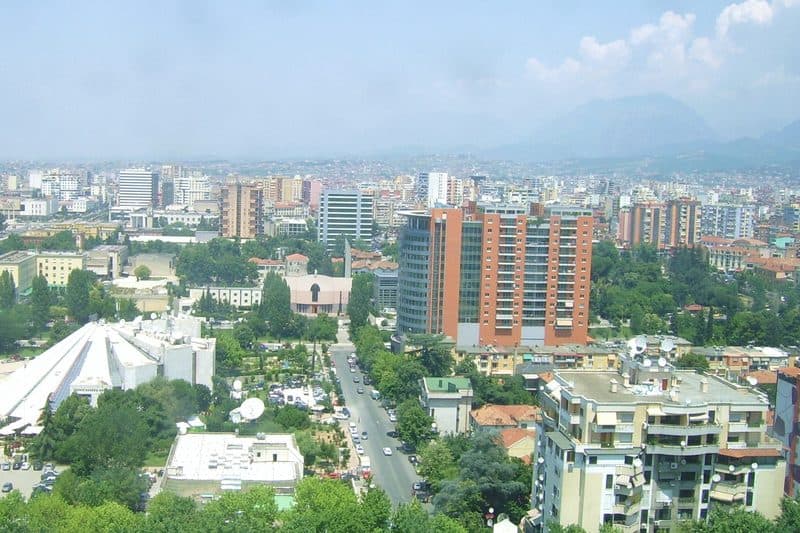 Skanderbeg Square and the city of Tirana, Albania